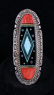 Navajo Signed Sterling Inlayed Ring Of Night Sky