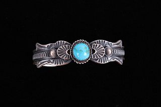 Navajo EL Billah Kingman Turquoise Silver Bracelet