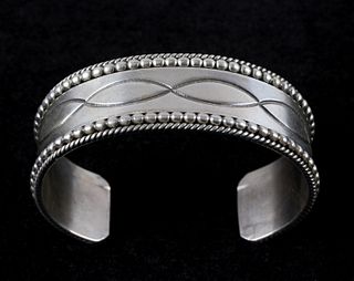 Navajo Ron Y. Sterling Silver Engraved Bracelet