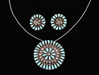 Navajo Turquoise Petite Point Necklace & Earrings