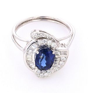 Vintage Estate Blue Sapphire & Diamond PT950 Ring