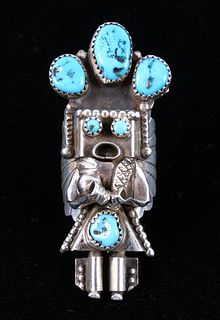 Navajo Sterling & Turquoise Signed Kachina Ring