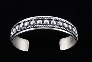Navajo Sterling Silver Inlaid Border Bracelet