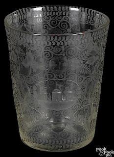 Continental engraved colorless glass ice bucket, 19th c., 8 1/4'' h.