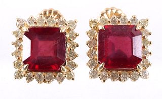 Natural 10.72 cts. Ruby & Diamond Stud Earrings