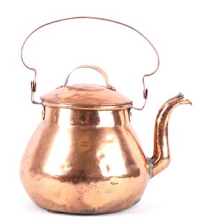 1800's Large Goose Neck Dovetail Copper Kettle