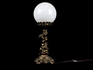 Antique Brass Cherub Leviton Electric Table Lamp