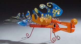 Luis Colmenares (1959-, New Orleans), "Blue and Orange Bug," 1998, iron sculpture, signed and dated on the underside, H.- 13 in., W....