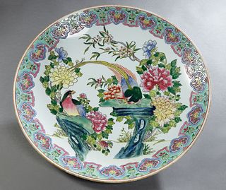 Large Chinese Style Porcelain Charger, 20th c., with bird and floral decoration, H.- 2 3/4 in., Dia.- 18 1/8 in.