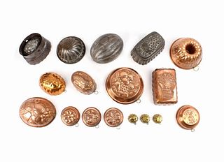 Collection of 17 Copper & Tin Assorted Cake Molds