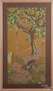 Mixed media of the Garden of Eden, dated 1937, the reverse inscribed with the times and dates