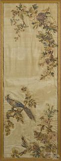 Continental silkwork panel, 19th c., 49 1/2'' x 17''. Provenance: DeHoogh Gallery, Philadelphia.