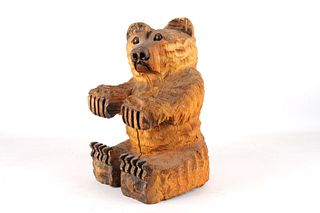 Montana Hand Carved Wooden Sitting Bear Statue