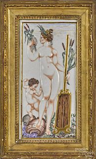 Capo di Monte porcelain plaque depicting Naiad, the goddess of rivers, 15'' x 7 1/2''.