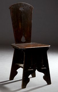 Mission Oak Hall Chair, early 20th c., the arched back with mushroom and spade cutouts, to an octagonal seat, on shaped trestle form...