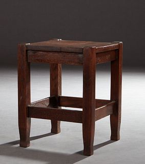 American Mission Oak Lamp Table, early 20th c., the square top on corner tapered block legs, joined by rectangular stretchers, H.- 1...