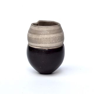 Tiny Pinch Pot with Stripes and Squared off Opening