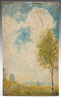 John Paul Marsh (1886-1939), "Landscape with Trees," 1924, oil on panel, pencil signed and dated lower left, unframed, H.- 10 3/16 i...