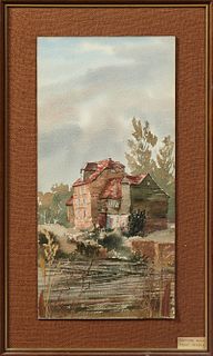G.M. Lambert, "Trotton Mill, West Sussex," late 19th c., oil on board, signed lower left center, presented in a burlap lined mahogan...