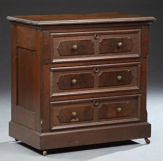 American Victorian Carved Mahogany Chest, late 19th c., the rectangular top over three drawers on a plinth base, H.- 30 1/4 in., W.-...