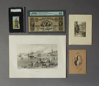 Five Pieces of New Orleans Ephemera, consisting of a Piedmont Cigarette Baseball Card, 1910, for Charlie Fritz, New Orleans; a perio...