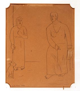 Carlo Carrà (Quargnento 1881-Milano 1966)  - Two figures with dog, 1922