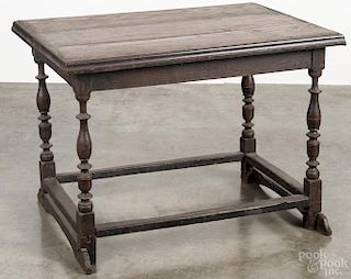 Jacobean oak tavern table, late 17th c., 26 1/2'' h., 36'' w. Provenance: DeHoogh Gallery, Philadelphia