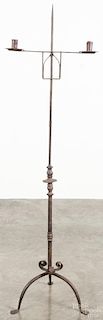 Wrought iron two-branch candlestand, early 20th c., 62'' h.