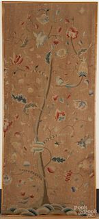 Large crewelwork panel, 18th/19th c., probably English, 97'' x 43 1/2''. Provenance: DeHoogh Gallery