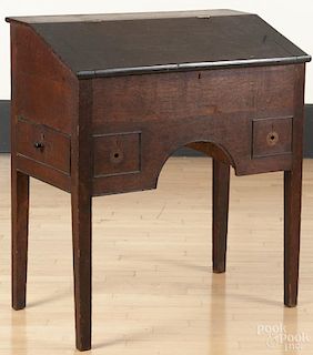 English oak schoolmaster's desk, early 19th c., 38 1/4'' h., 34'' w. Provenance: DeHoogh Gallery