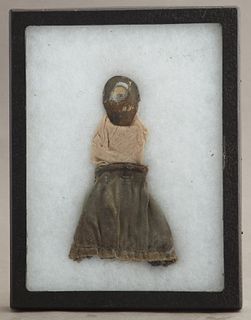 Todd Murphy (1962- , American), "Black Doll," 20th c., mixed media, presented in a specimen box, signed verso, H.- 5 1/2 in., W.- 3...