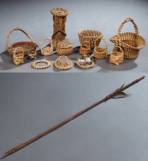 Group of Fifteen Various Diminutive Native American Items: consisting of four Choctaw market baskets; one Coushatta market basket; o...