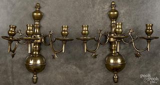 Pair of brass wall sconces, 20th c., 13 3/4'' h.