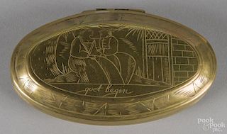 Dutch engraved snuff box, ca. 1800, 5'' l.