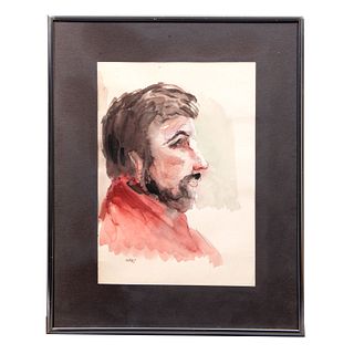 FERNANDO CASAS. Retrato masculino de perfil. Firmado. Acuarela sobre papel. Enmarcada. 27 x 19 cm.