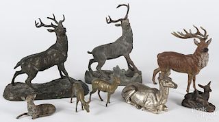Assorted metal deer and stag figures, early 20th c., largest - 8 3/4'' h., 6 1/2'' w.