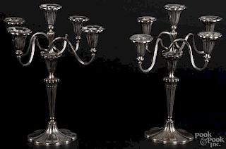 Pair of Gorham silver-plated, five-light candelabra, 19th c., 17 3/4'' h.