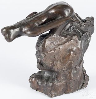 Bronze of a figure emerging from the surf, signed Ryuman, 9'' h. Provenance: DeHoogh Gallery