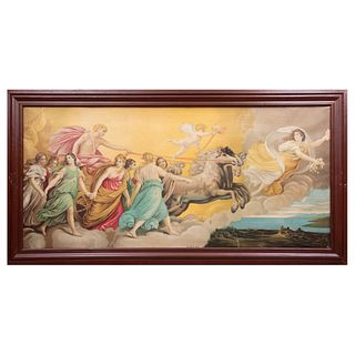 Aurora de Guido Reni. Italia, inicios siglo XX. Impresión en lienzo, cromolitografía. Con monograma RAS. Enmarcada.
