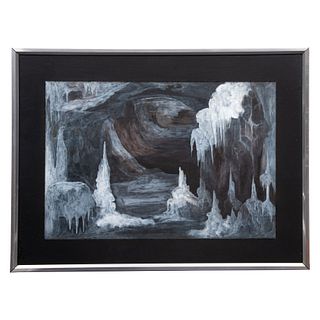 Colmenares. Vista de gruta. Firmado y fechado 1982. Técnica mixta sobre papel. Enmarcada. 27.5 x 40 cm