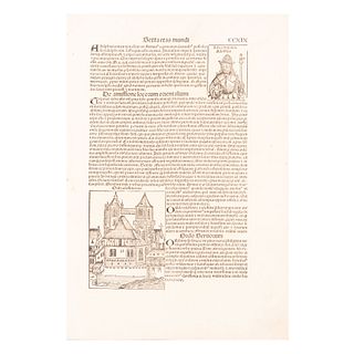 Schedel, Hartmann. Folium CCXIX. Grabado sobre papel del Serta Etas Mudi (Hoja incunable). Nuremberg Koreberg Anton 1493.