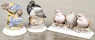 Three Boehm porcelain birds, to include Fledgling Western Bluebirds, a Fledgling Magpie