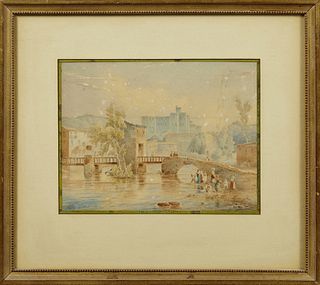 Richard Parkes Bonington (1802-1828, English), "Washerwomen on the River Bank," 1820, watercolor, signed lower right, dated lower le...