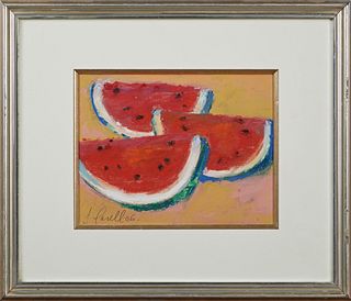 Joachim Cassell (Spanish, New Orleans), "Watermelon Slices," 2006, watercolor, signed and dated lower left, presented in a silvered...
