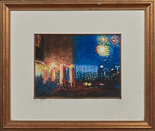 Joachim Cassell (Spanish, New Orleans), "Fireworks in Biloxi," 2006, pastel, signed and dated lower left, titled verso, presented in...