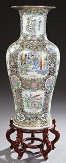 Large Oriental Porcelain Baluster Palace Urn, 20th c., with floral and butterfly decoration, and panels decorated with birds and flo...