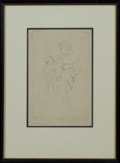 Anne Wilson Goldthwaite (1869-1944), "Mother and Child," 20th c., etching, pencil signed and titled lower margin, presented in a nar...