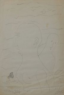 Noel Rockmore and Jake, "Nude Female and Fish," signed and dated lower right, signed Jake lower left, shrinkwrapped, H.- 18 in., W.-...