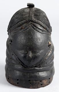 Liberia or Sierra Leone carved Sande helmet mask, 14'' h. Provenance: DeHoogh Gallery, Philadelphia.