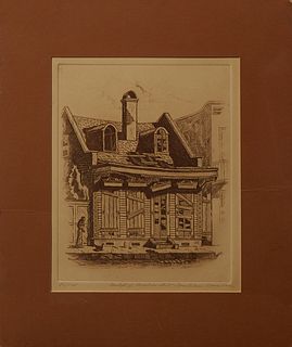 New Orleans School, "Derelict of Ursuline Street, New Orleans," 20th c., etching, 86/125, pencil numbered lower left margin, pencil...